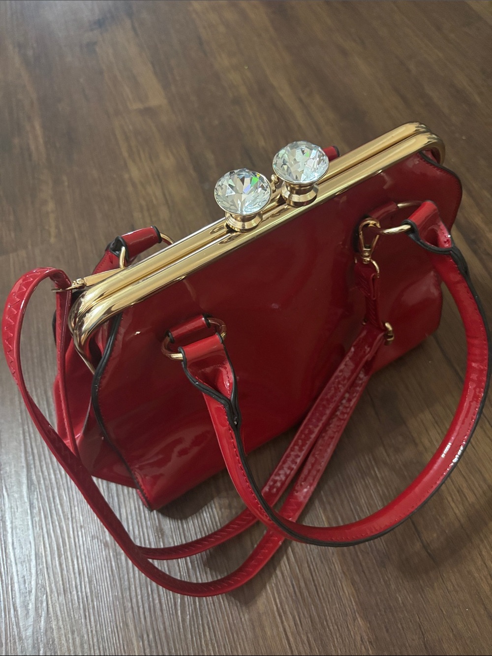 Red Patent Mini Satchel with Crystal Frame Closure